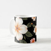 黒に明るい花の模様 コーヒーマグカップ (正面左)