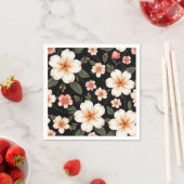 黒に明るい花の模様 スタンダードカクテルナプキン (インサイチュ)