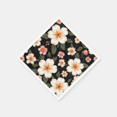 黒に明るい花の模様 スタンダードカクテルナプキン (角)