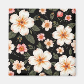 黒に明るい花の模様 マグネット (正面)