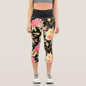 黒に明るく明るい花柄 カプリレギンス (正面)