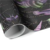 黒に浮かぶ紫と緑の海の生物 ラッピングペーパー (ロールコーナー)