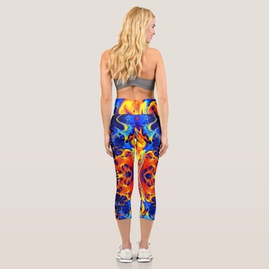 黒に渦巻くネオ絵を描ンのカラフル混合 カプリレギンス (裏面)