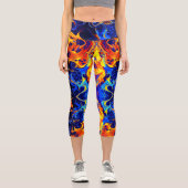 黒に渦巻くネオ絵を描ンのカラフル混合 カプリレギンス (正面)