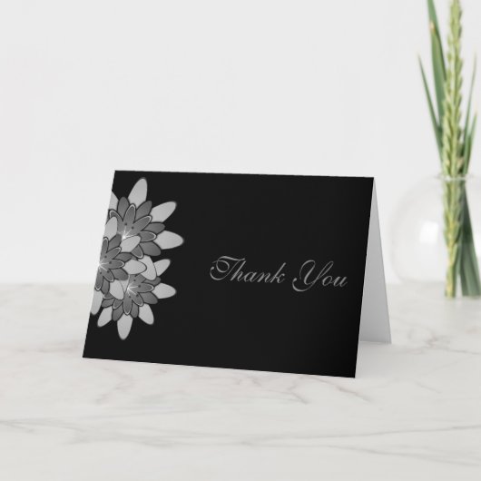 黒に灰と銀の花蓮の感謝 サンキューカード (正面)