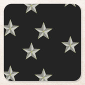黒に灰色の星模様 スクエアペーパーコースター (正面)