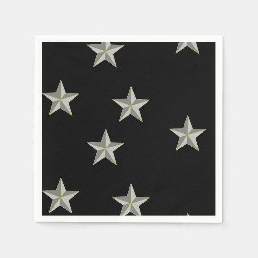 黒に灰色の星模様 スタンダードカクテルナプキン (正面)