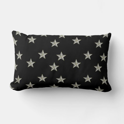 黒に灰色の星模様 ランバークッション (正面)