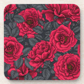 黒に灰色の葉バラの赤 コースター (正面)