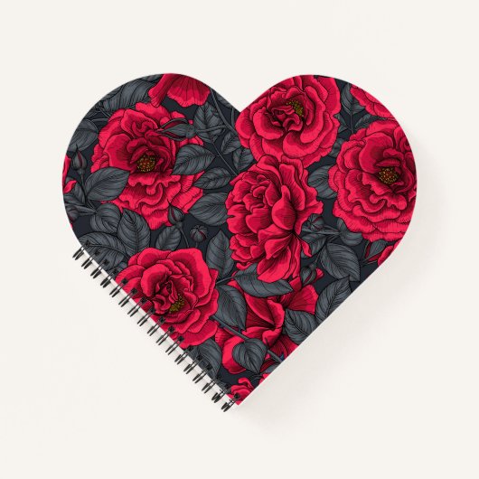 黒に灰色の葉バラの赤 ノートブック (正面)