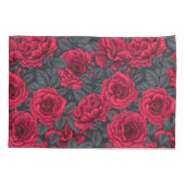 黒に灰色の葉バラの赤 枕カバー (裏面-左)