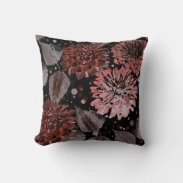 黒に灰色葉の花のテラコッタ クッション