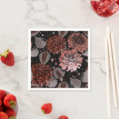 黒に灰色葉の花のテラコッタ スタンダードカクテルナプキン (インサイチュ)