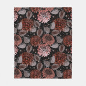 黒に灰色葉の花のテラコッタ フリースブランケット (正面)