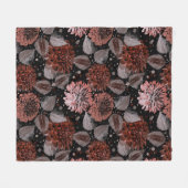 黒に灰色葉の花のテラコッタ フリースブランケット (正面(横))