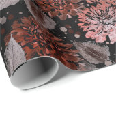 黒に灰色葉の花のテラコッタ ラッピングペーパー (ロールコーナー)