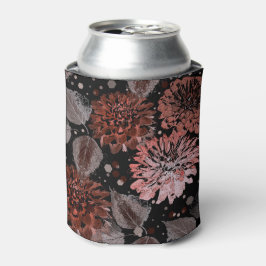 黒に灰色葉の花のテラコッタ 缶クーラー