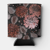 黒に灰色葉の花のテラコッタ 缶クーラー (正面)