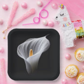 黒に白いカラユリ ペーパープレート (パーティー)