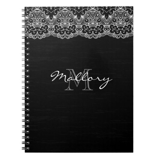 黒に白いレース ノートブック (正面)
