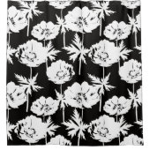 黒に白い花。 シャワーカーテン (正面)