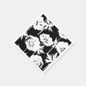 黒に白い花。 スタンダードカクテルナプキン (角)