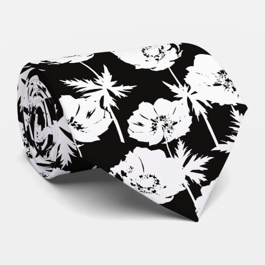 黒に白い花。 ネクタイ (ロール)