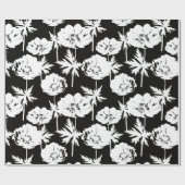黒に白い花。 ラッピングペーパー (フラット)