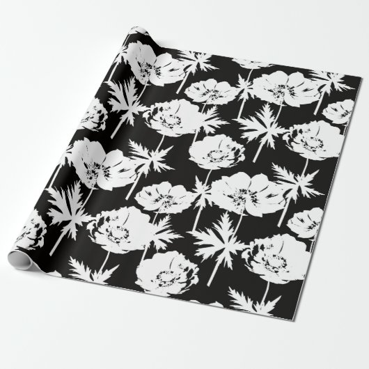 黒に白い花。 ラッピングペーパー (アンロールド)