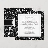 黒に白のスクロール角形結婚式招待状 招待状 (正面/裏面)