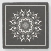 黒に白のマンダラ ストーンコースター (正面)