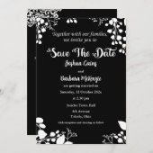 黒に白の結婚式「Save The Date」招待状 招待状 (正面/裏面)