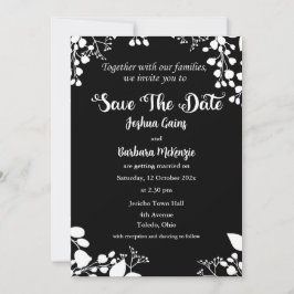 黒に白の結婚式「Save The Date」招待状 招待状