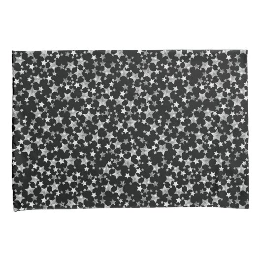 黒に白 |リノプリント星模様 枕カバー (正面右)