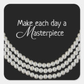 黒に真珠の糸と引用文 スクエアシール (正面)