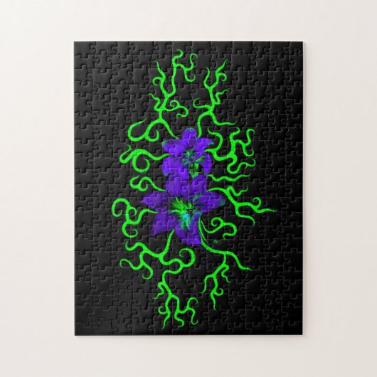 黒に紫のユリの花 ジグソーパズル (縦)