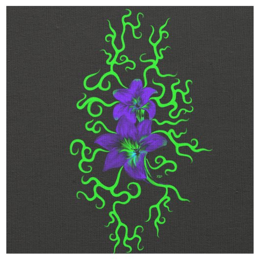 黒に紫のユリの花 ファブリック (クローズアップ)