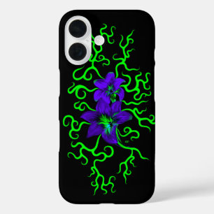 黒に紫のユリの花 iPhone 16ケース