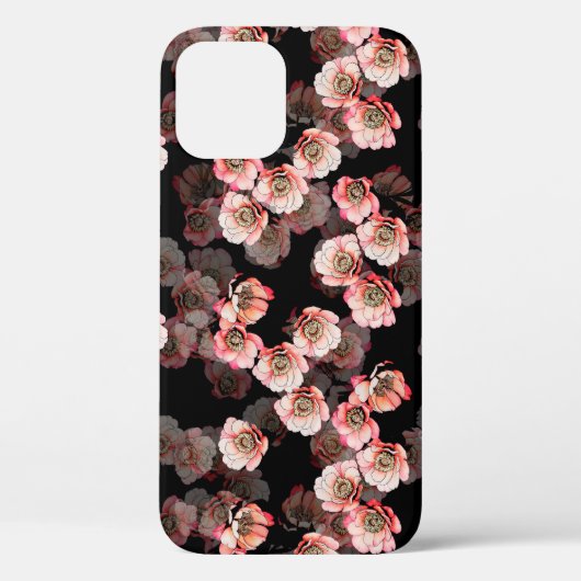 黒に継ぎ目無し開花牡丹 Case-Mate iPhoneケース (裏面)
