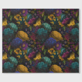 黒に緑のアンティークの花 ラッピングペーパー (フラット)