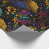 黒に緑のアンティークの花 ラッピングペーパー (角)