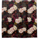 黒に緑のバロックアンティーク牡丹の花 シャワーカーテン (正面)