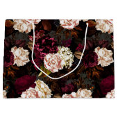 黒に緑のバロックアンティーク牡丹の花 ラージペーパーバッグ (正面)