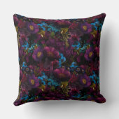 黒に緑のバロック風の紫のアンティークの花 クッション (裏面)