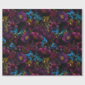 黒に緑のバロック風の紫のアンティークの花 ラッピングペーパー (フラット)