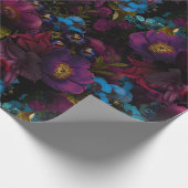 黒に緑のバロック風の紫のアンティークの花 ラッピングペーパー (角)