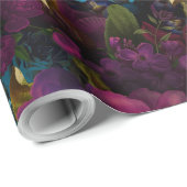 黒に緑のバロック風の紫のアンティークの花 ラッピングペーパー (ロールコーナー)