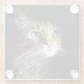 黒に緑の目を孤立させたタビー猫 ガラスコースター (裏面)