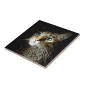 黒に緑の目を孤立させたタビー猫 タイル (側面)