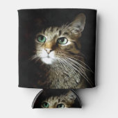 黒に緑の目を孤立させたタビー猫 缶クーラー (正面)